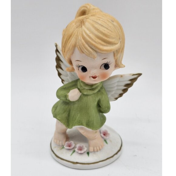 Vintage Kelvins Girl Angel With Flowers Figurine Kitschy B-883 - Picture 1 of 10
